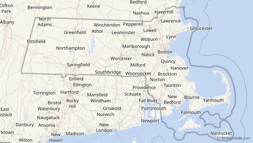 A map of Massachusetts, USA, showing the path of the 26. Jan 2028 Ringförmige Sonnenfinsternis