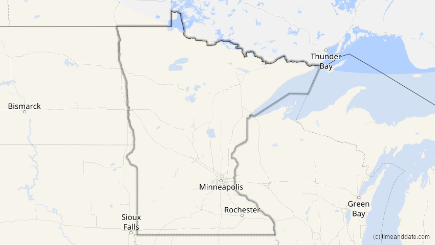 A map of Minnesota, USA, showing the path of the 26. Jan 2028 Ringförmige Sonnenfinsternis