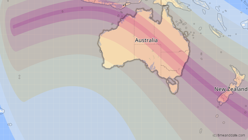 A map of Australia, showing the path of the Jul 22, 2028 Total Solar Eclipse