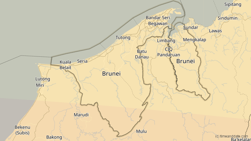 A map of Brunei, showing the path of the 22. Jul 2028 Totale Sonnenfinsternis