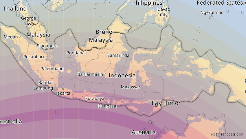 A map of Indonesien, showing the path of the 22. Jul 2028 Totale Sonnenfinsternis