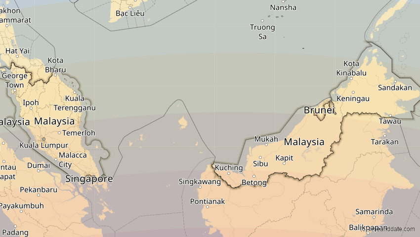 A map of Malaysia, showing the path of the 22. Jul 2028 Totale Sonnenfinsternis