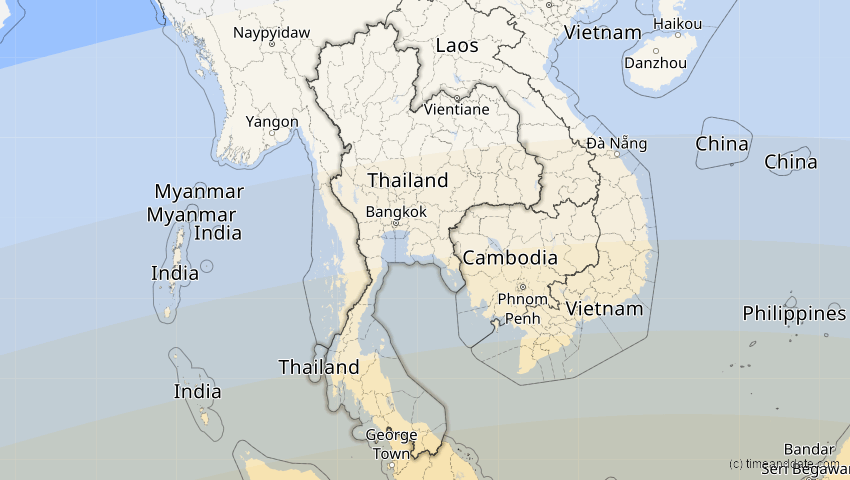 A map of Thailand, showing the path of the 22. Jul 2028 Totale Sonnenfinsternis
