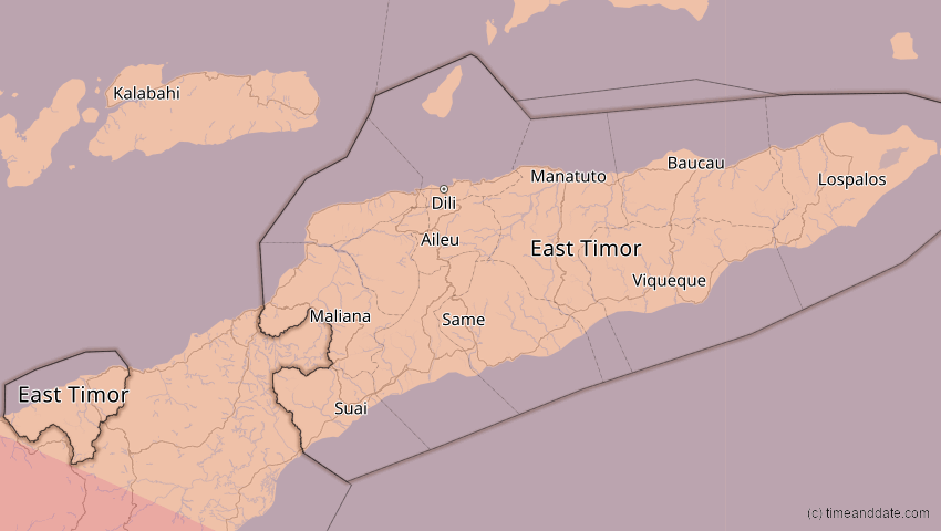 A map of East Timor, showing the path of the Jul 22, 2028 Total Solar Eclipse