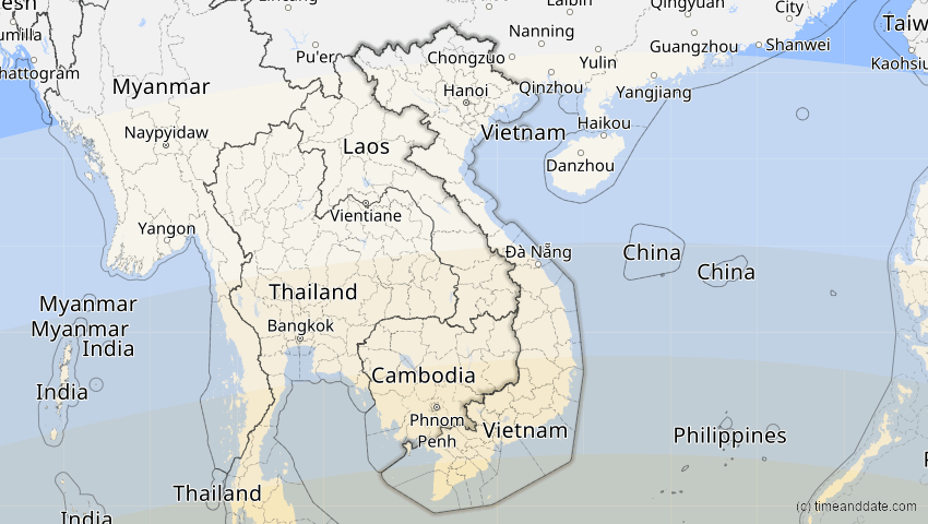 A map of Vietnam, showing the path of the Jul 22, 2028 Total Solar Eclipse