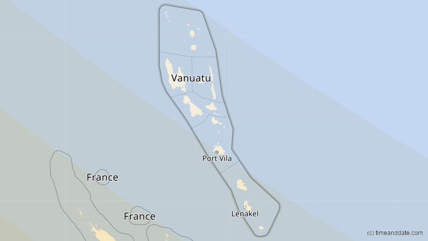A map of Vanuatu, showing the path of the 22. Jul 2028 Totale Sonnenfinsternis