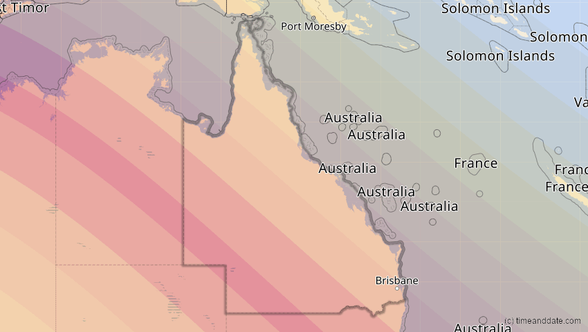 A map of Queensland, Australia, showing the path of the Jul 22, 2028 Total Solar Eclipse