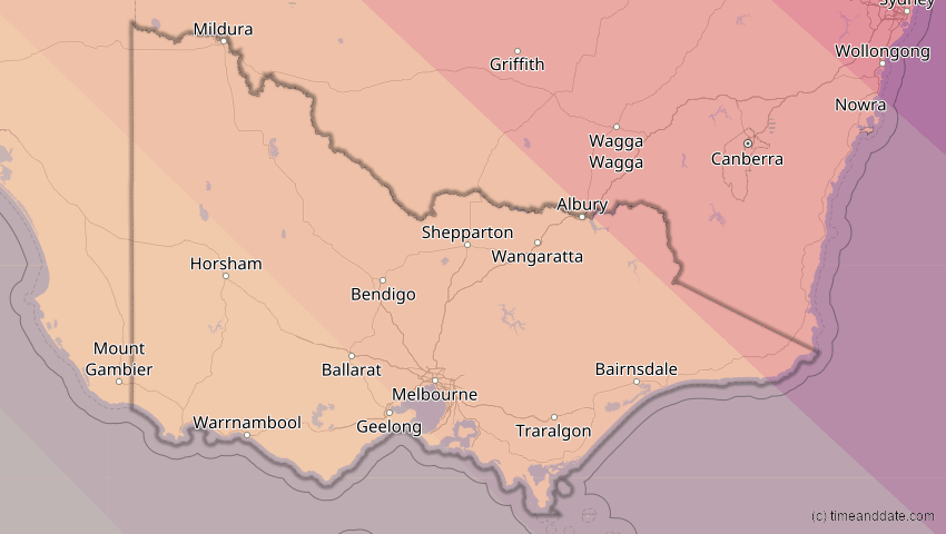 A map of Victoria, Australien, showing the path of the 22. Jul 2028 Totale Sonnenfinsternis