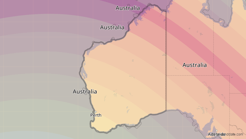 A map of Western Australia, Australien, showing the path of the 22. Jul 2028 Totale Sonnenfinsternis