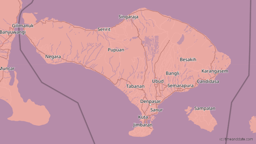 A map of Bali, Indonesia, showing the path of the Jul 22, 2028 Total Solar Eclipse