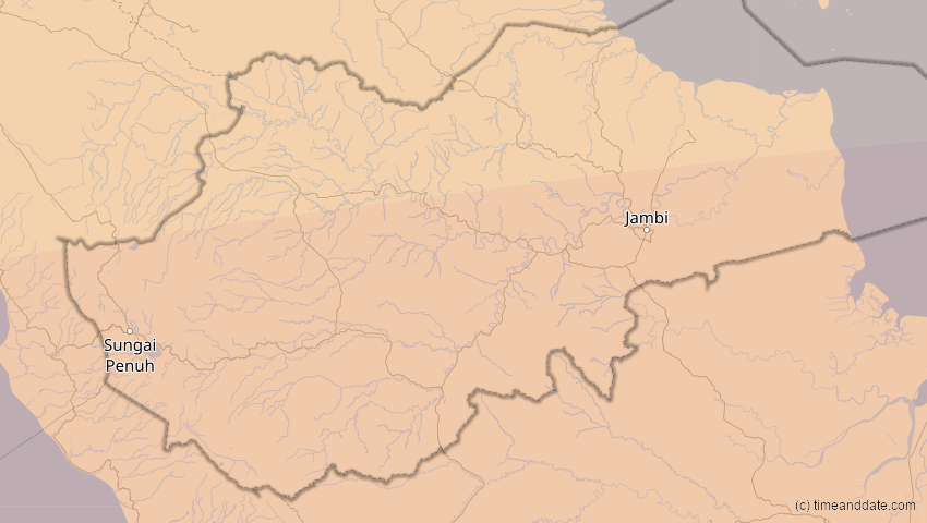 A map of Jambi, Indonesia, showing the path of the Jul 22, 2028 Total Solar Eclipse