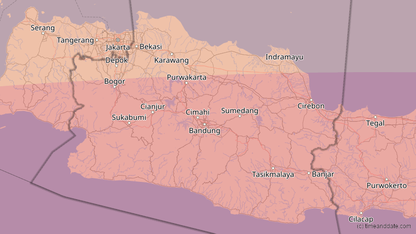 A map of West Java, Indonesia, showing the path of the Jul 22, 2028 Total Solar Eclipse