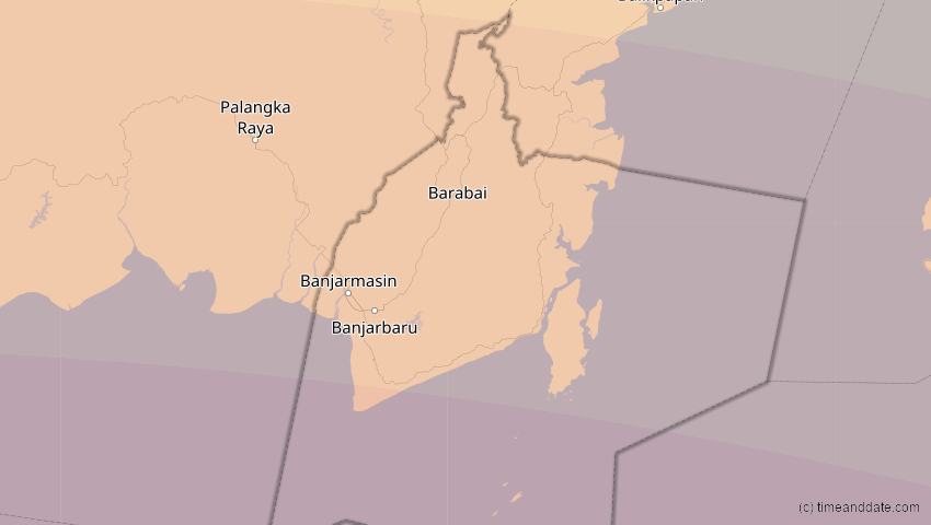 A map of Kalimantan Selatan, Indonesien, showing the path of the 22. Jul 2028 Totale Sonnenfinsternis