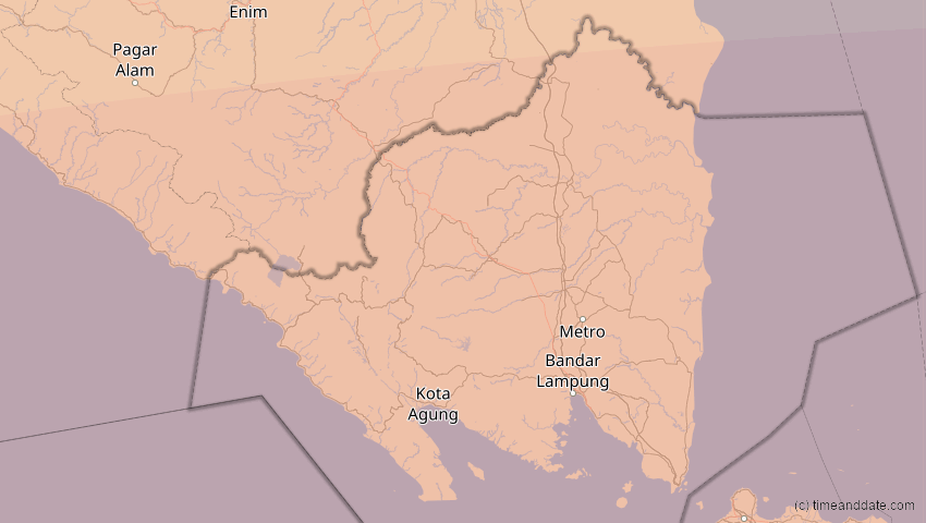 A map of Lampung, Indonesia, showing the path of the Jul 22, 2028 Total Solar Eclipse