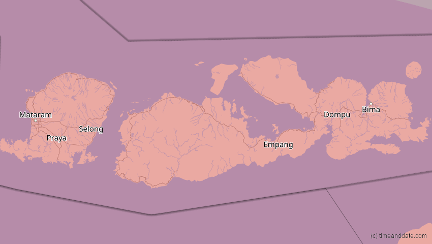 A map of West Nusa Tenggara, Indonesia, showing the path of the Jul 22, 2028 Total Solar Eclipse
