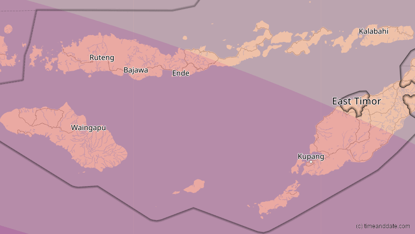 A map of East Nusa Tenggara, Indonesia, showing the path of the Jul 22, 2028 Total Solar Eclipse