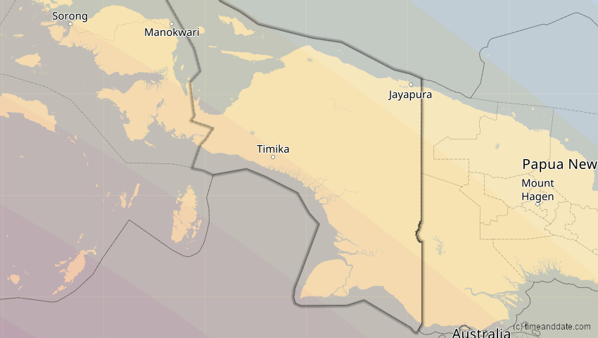 A map of Papua, Indonesien, showing the path of the 22. Jul 2028 Totale Sonnenfinsternis