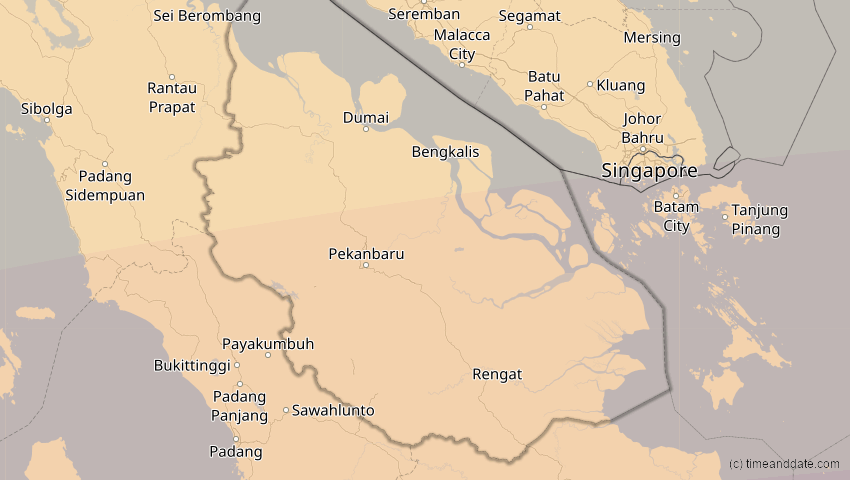 A map of Riau, Indonesia, showing the path of the Jul 22, 2028 Total Solar Eclipse