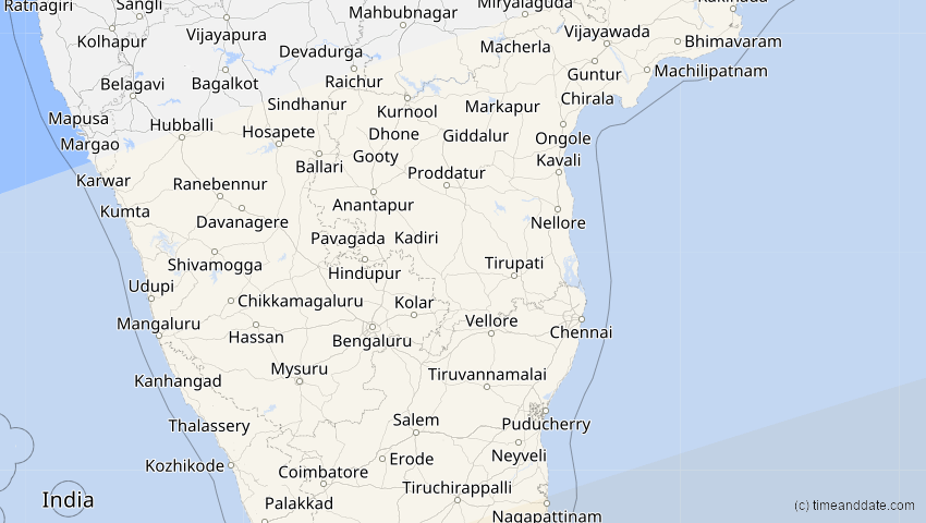 A map of Pondicherry, India, showing the path of the Jul 22, 2028 Total Solar Eclipse