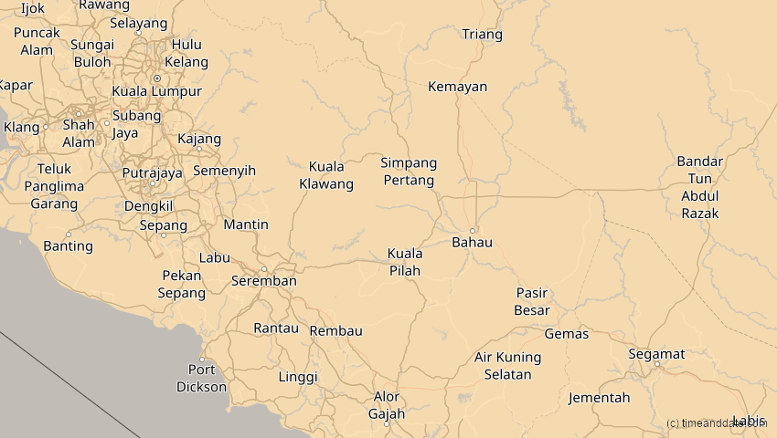 A map of Negeri Sembilan, Malaysia, showing the path of the 22. Jul 2028 Totale Sonnenfinsternis