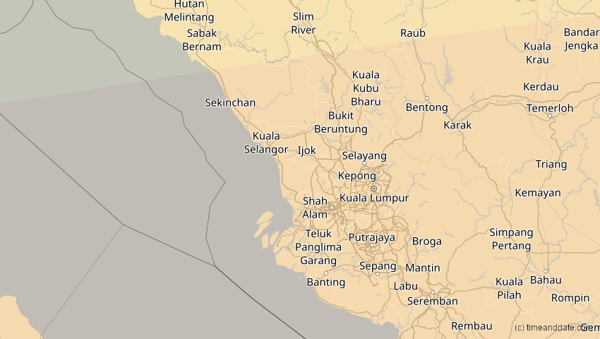 A map of Selangor, Malaysia, showing the path of the 22. Jul 2028 Totale Sonnenfinsternis