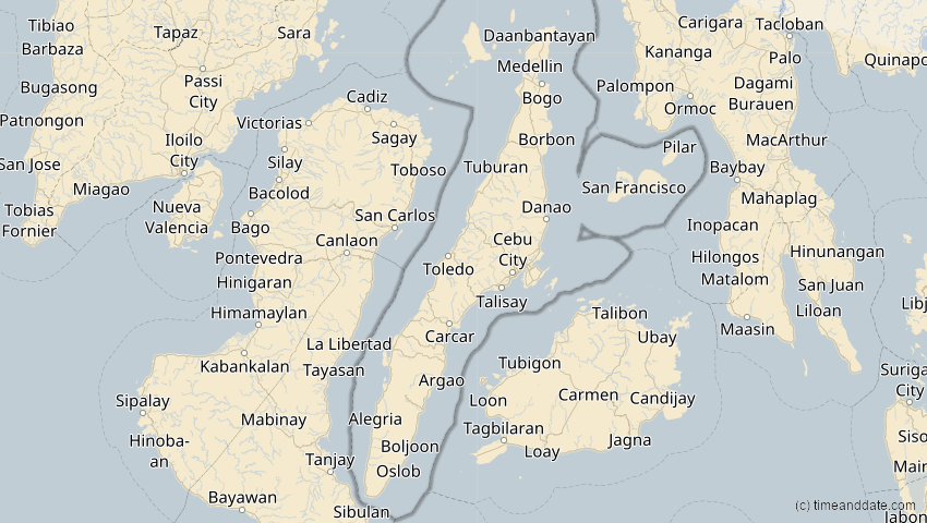 A map of Cebu, Philippines, showing the path of the Jul 22, 2028 Total Solar Eclipse