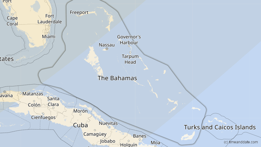 A map of The Bahamas, showing the path of the Jan 14, 2029 Partial Solar Eclipse