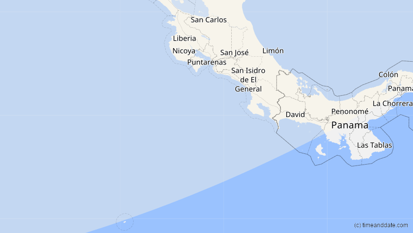 A map of Costa Rica, showing the path of the Jan 14, 2029 Partial Solar Eclipse