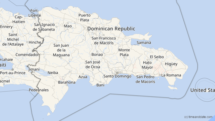 A map of Dominican Republic, showing the path of the Jan 14, 2029 Partial Solar Eclipse