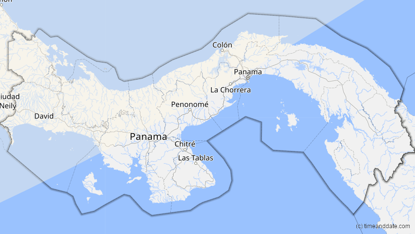 A map of Panama, showing the path of the 14. Jan 2029 Partielle Sonnenfinsternis