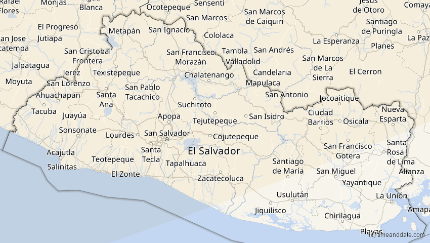 A map of El Salvador, showing the path of the Jan 14, 2029 Partial Solar Eclipse