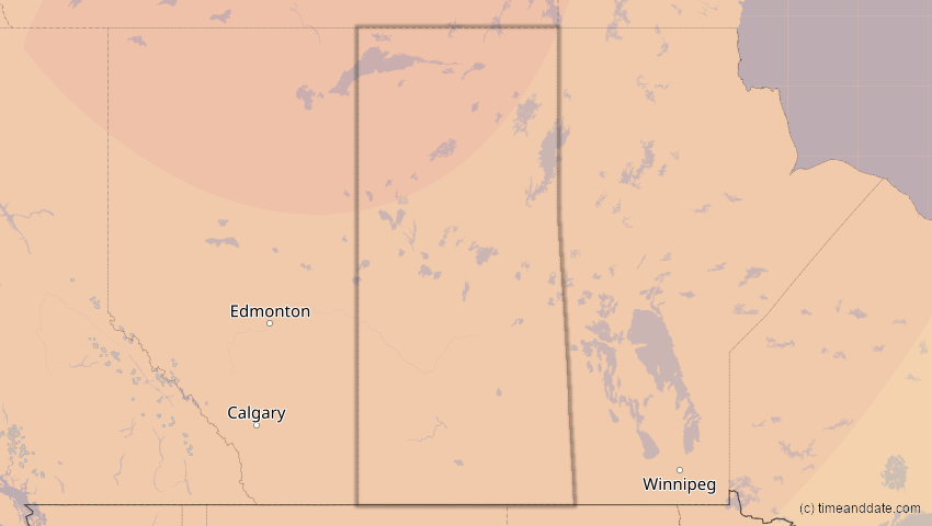 A map of Saskatchewan, Kanada, showing the path of the 14. Jan 2029 Partielle Sonnenfinsternis