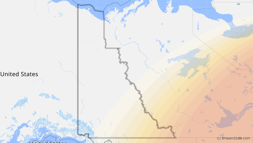 A map of Yukon, Kanada, showing the path of the 14. Jan 2029 Partielle Sonnenfinsternis