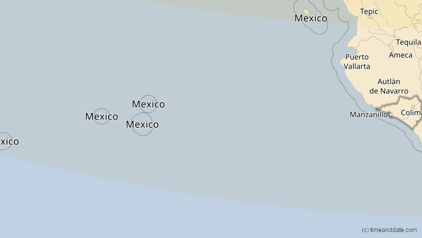 A map of Colima, Mexico, showing the path of the Jan 14, 2029 Partial Solar Eclipse