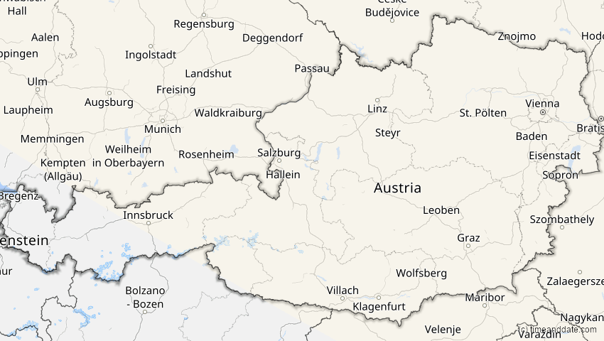 A map of Austria, showing the path of the Jun 12, 2029 Partial Solar Eclipse