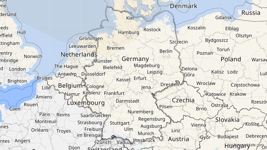 A map of Germany, showing the path of the Jun 12, 2029 Partial Solar Eclipse
