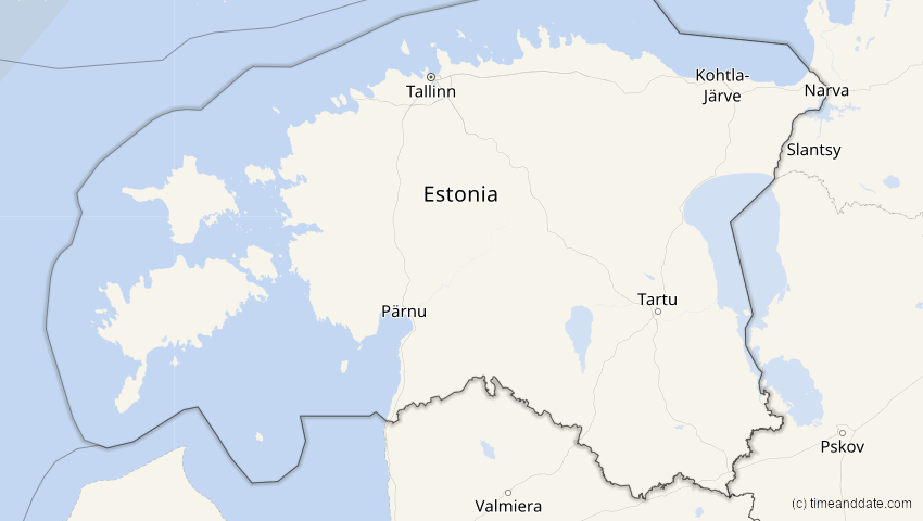 A map of Estonia, showing the path of the Jun 12, 2029 Partial Solar Eclipse
