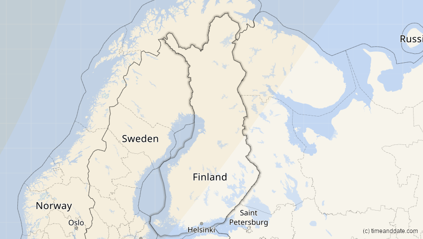 A map of Finnland, showing the path of the 12. Jun 2029 Partielle Sonnenfinsternis