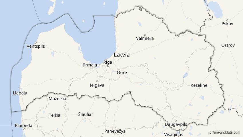 A map of Latvia, showing the path of the Jun 12, 2029 Partial Solar Eclipse