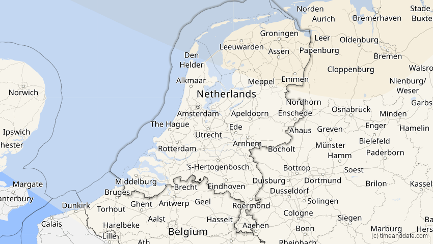 A map of Niederlande, showing the path of the 12. Jun 2029 Partielle Sonnenfinsternis