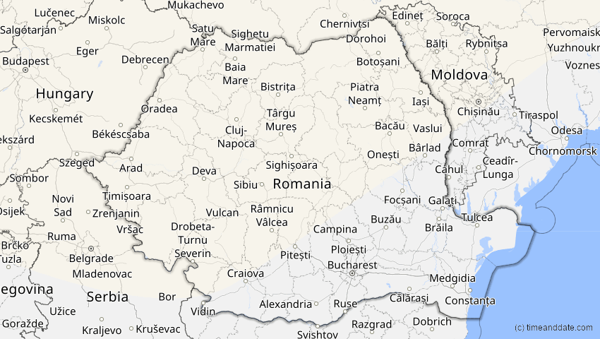 A map of Rumänien, showing the path of the 12. Jun 2029 Partielle Sonnenfinsternis