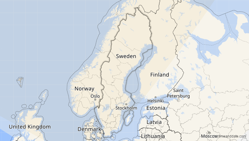 A map of Schweden, showing the path of the 12. Jun 2029 Partielle Sonnenfinsternis