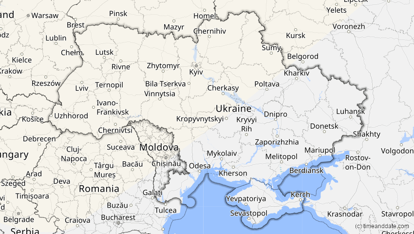 A map of Ukraine, showing the path of the 12. Jun 2029 Partielle Sonnenfinsternis