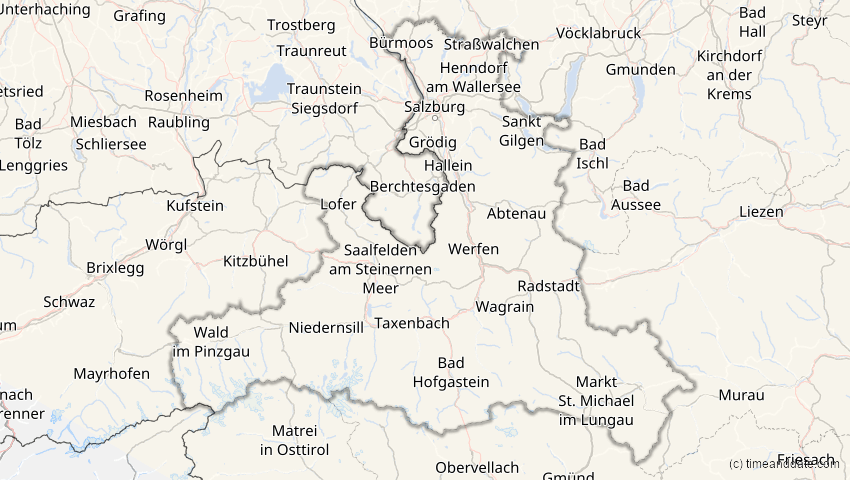 A map of Salzburg, Österreich, showing the path of the 12. Jun 2029 Partielle Sonnenfinsternis