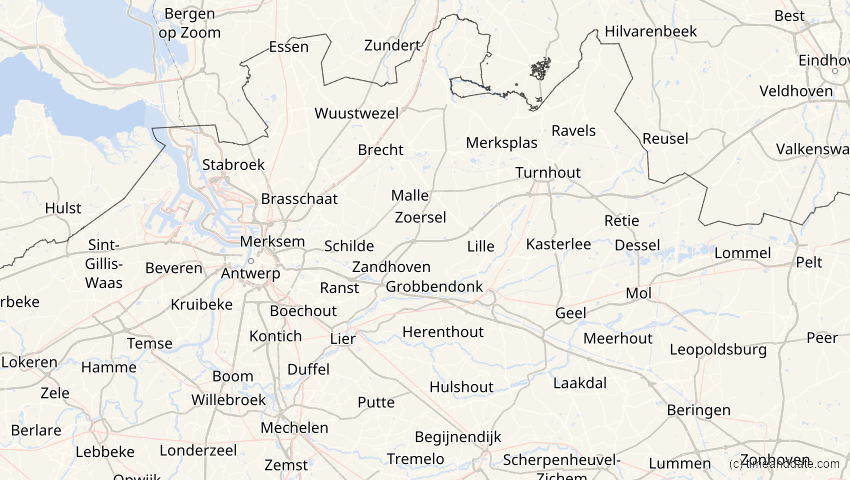 A map of Antwerpen, Belgien, showing the path of the 12. Jun 2029 Partielle Sonnenfinsternis