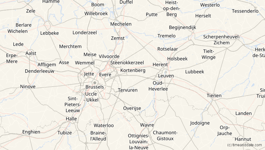 A map of Flämisch-Brabant, Belgien, showing the path of the 12. Jun 2029 Partielle Sonnenfinsternis