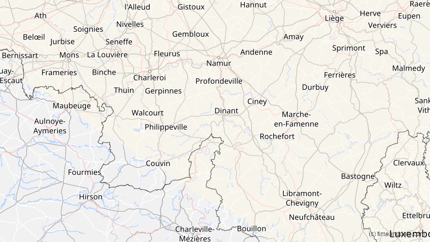 A map of Namur, Belgien, showing the path of the 12. Jun 2029 Partielle Sonnenfinsternis