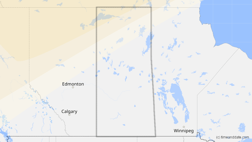 A map of Saskatchewan, Kanada, showing the path of the 11. Jun 2029 Partielle Sonnenfinsternis