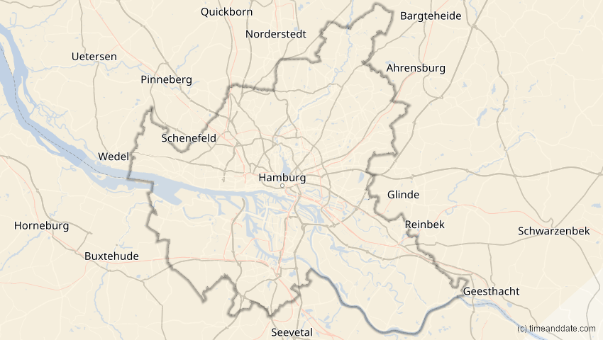 A map of Hamburg, Deutschland, showing the path of the 12. Jun 2029 Partielle Sonnenfinsternis