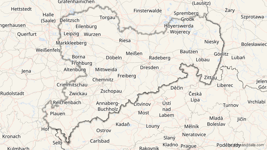 A map of Saxony, Germany, showing the path of the Jun 12, 2029 Partial Solar Eclipse